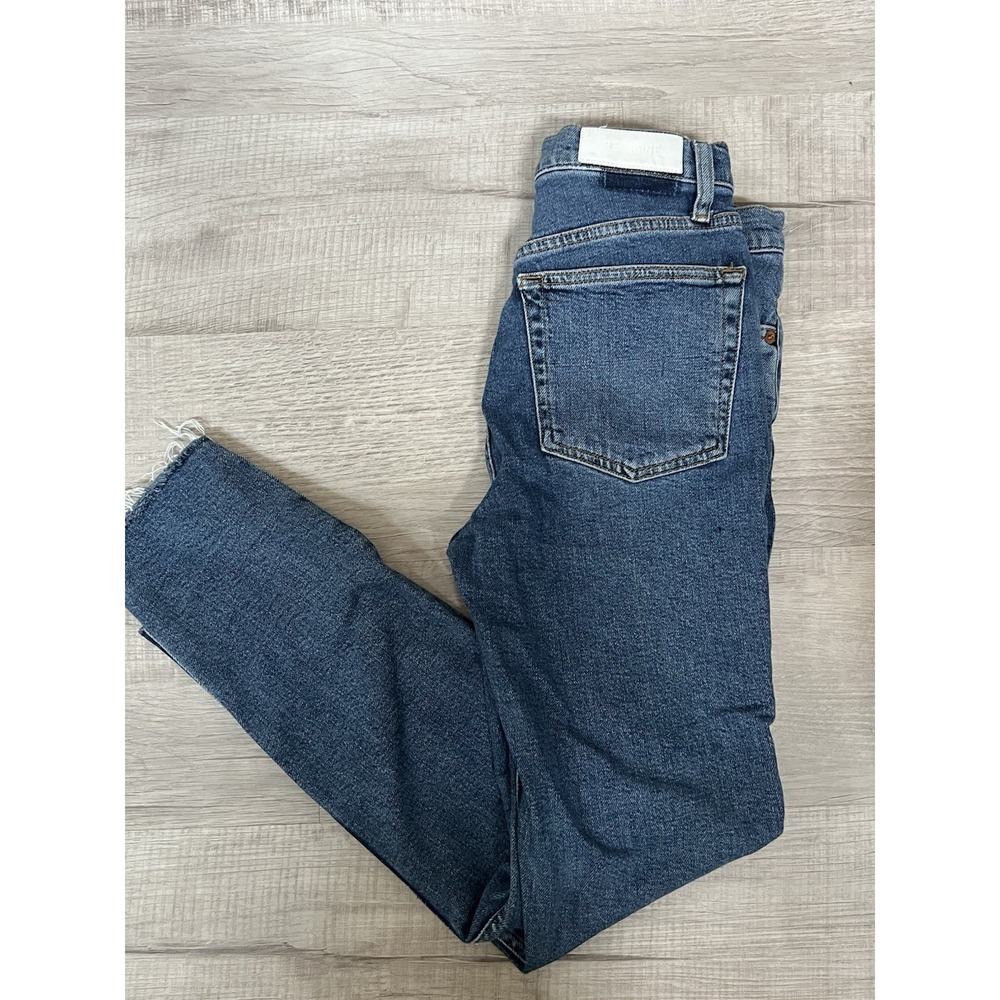 RE/DONE Women's Blue 90's High Rise Ankle Crop Button Fly Denim Jeans Raw Hem 28